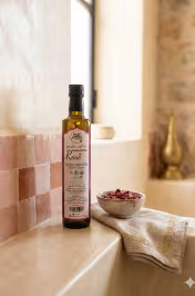 Flacon eau de rose 500ml sur table salle de bain – cosmétique bio naturelle Maroc - miniature 5