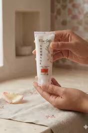Application gommage visage rose argan sur peau humide – routine beauté naturelle Maroc - miniature 3