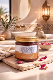 Masque de ghassoul posé sur plan de travail salle de bain – Rituel purification naturel coopérative agricole - miniature 4