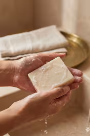 Texture pain de savon artisanal lait chèvre beurre karité – savon naturel couleur miel doré - miniature 2